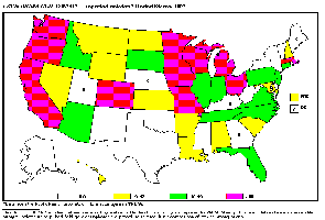 chart: Reported isolates of E. O157, United States 1997